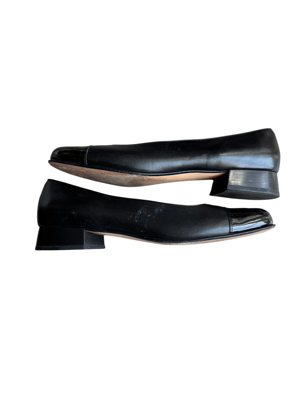 Salvatore Ferragamo - Vintage Black Leather Patent Cap Toe Pumps Sz 10 - Picture 7 of 10